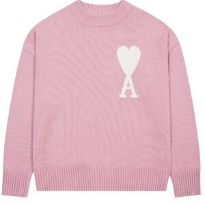 Ami Pink Sweater with White Heart Motif